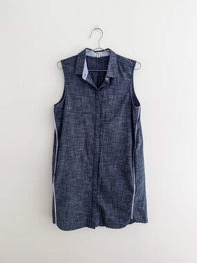 Hatley Chambray Shift Dress | Coastal Preppy | Stripe Piping | Sleeveless | M